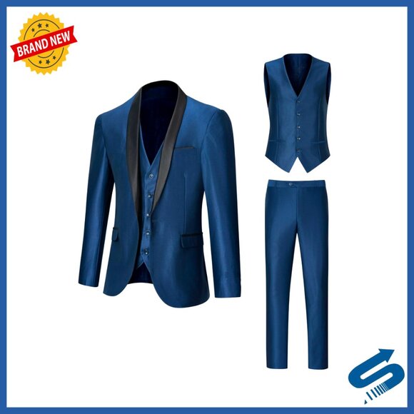 Slim Fit 3-Piece Suit with Shawl Lapel Blazer Vest Pants